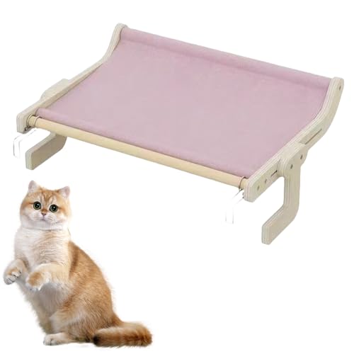 Katzenfensterliege, Große Sitzfläche zum Aufhängen drinnen, Hängematte mit Holz- & Metallgestell, Werkzeuglose Montage, Waschbares Kissen (pink) von Xafrstyu