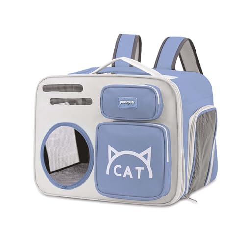 Xafrstyu Katzen Rucksack Träger, Haustier Rucksäcke, Haustiertrage-Rucksack, Vorderrucksack für Kleine und Mittelgroße Katzen für Reisen, Wandern und Outdoor (Blau) von Xafrstyu