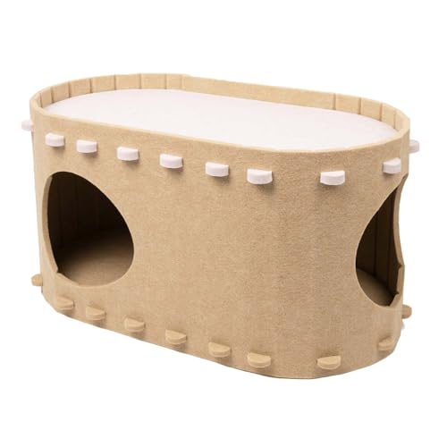 Xafrstyu Katzenhöhle Filz, Katzenhaus aus Filz, Katzenbett, Katzenhöhle für Katzen, Peek-a-Boo zum Spielen, Winterfest, Schutz der Katzennägel, Haustierbetten Abnehmbar Keine Verformung (beige) von Xafrstyu