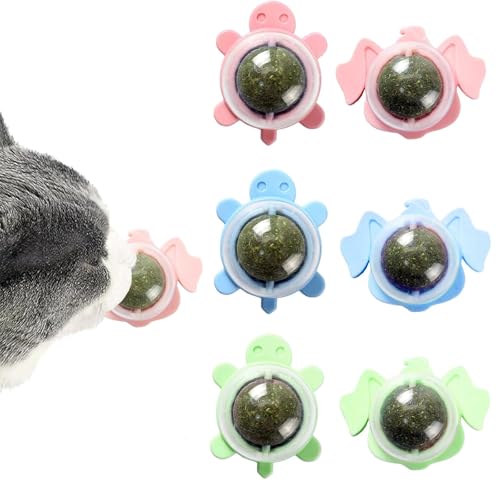Xanewza 6 Stück Katzenminze Balls Spielzeug für Katze, Katzenminze Wandroller für Katzenlecken, Zahnreinigung Dentales Essbares Kätzchenspielzeug, Natürliches Drehbares Katzenspielzeug von Xanewza