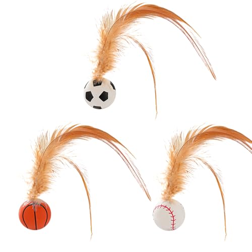 Hüpfender Katzenball - 3 Stück Katzenbälle Aus Filz | Interaktives Katzenspielzeug Ball | Gummi-Katzenspielzeugbälle | Beißspielzeug Mit Federn Für Drinnen Und Draußen, Kautraining, Jagen Und Bewegung Hüpfender Katzenball - 3 Stück Katzenbälle Aus Filz | Interaktives Katzenspielzeug Ball | Gummi-Katzenspielzeugbälle | Beißspielzeug Mit Federn Für Drinnen Und Draußen, Kautraining, Jagen Und Bewegung von Xasbseulk