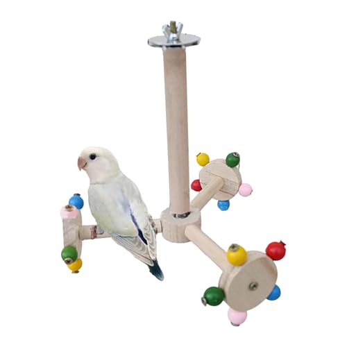 Vogelstange Aus Holz - Natur Sitzstangen Set Für Vögel | Vogel Sitzstange Puzzle Mit Bällen | Rotierende Robuster Vogelwindmühlenständer | Kletter- Und Stehzubehör Für Wellensittiche, Nymphensittiche von Xasbseulk