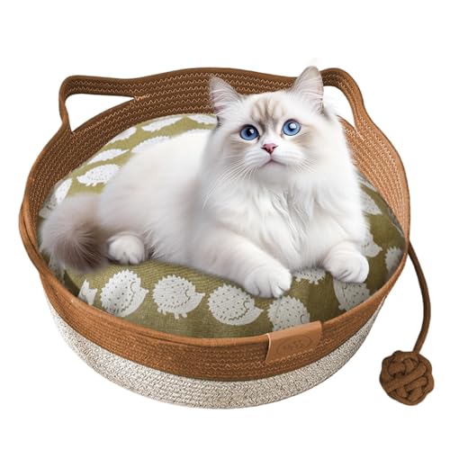 Xasbseulk Geflochtenes Katzenbett | Kratzfeste Gewebte Haustier Nestmatte Mit Baumwollbezug - Waschbares Weichgefl echt mit Abnehmbarem Kissen für Drinnen & Draußen in Büro und Wohnung von Xasbseulk