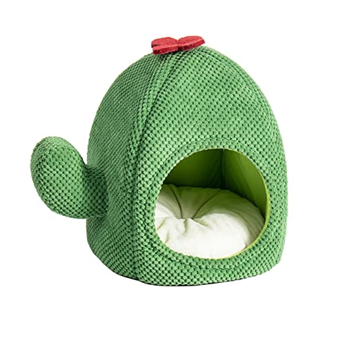 Niedliches Katzenbett, Katzenbett für Hauskatzen, Kaktus-Katzenbett, Zelt-Höhle mit abnehmbarem und waschbarem Kissen, weiches Haustierhöhlenbett, Haus für erwachsene Katzen, Kätzchen, Welpen (grün) von Xaztr