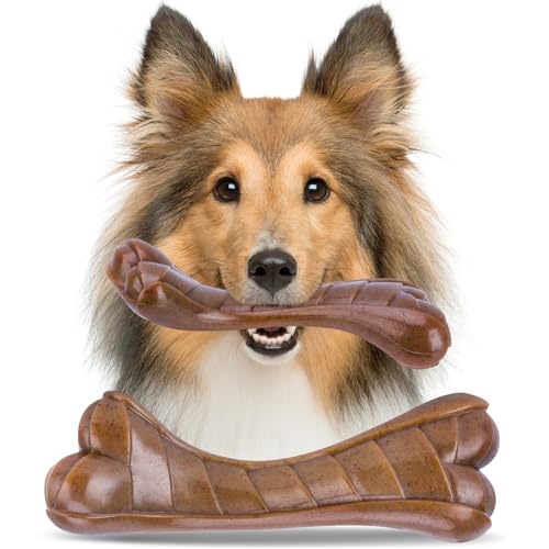 Xcheerful Hundespielzeug, unzerstörbares Kauspielzeug für aggressive Kauer, langlebiges, robustes, interaktives Nylon, mit echtem Rindfleischgeschmack, Angstlinderung, extremes Zahnen, Knochen, von Xcheerful