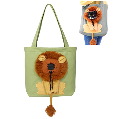 Xcllwhy Pet Canvas Shoulder Carrying Bag, Cute Lion-Shaped Show Head Pet Canvas Shoulder Bag Cat Carrier (M,Green) von Xcllwhy