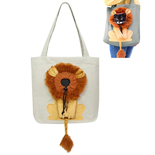 Xcllwhy Pet Canvas Shoulder Carrying Bag, Cute Lion-Shaped Show Head Pet Canvas Shoulder Bag Cat Carrier (S,Beige) von Xcllwhy