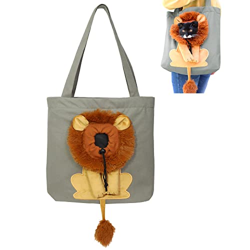 Xcllwhy Pet Canvas Shoulder Carrying Bag, Cute Lion-Shaped Show Head Pet Canvas Shoulder Bag Cat Carrier (S,Gray) von Xcllwhy