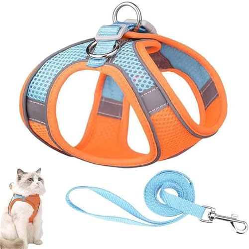 Adjustable Cat Harness and Lead Set – Stimuli Cat Harness, Escape Proof Soft Mesh Vest, Comfort Fit, Easy to Control, Allowing Cats to Safe and Stress-Free (Orange, M) von Xebular