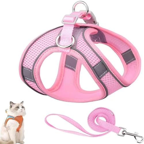 Adjustable Cat Harness and Lead Set – Stimuli Cat Harness, Escape Proof Soft Mesh Vest, Comfort Fit, Easy to Control, Allowing Cats to Safe and Stress-Free (Pink, M) von Xebular