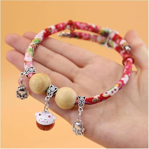 Lucky Kimono Cedar-Bead Pet Collar– Personalized Pets Dog Cat Suit Collar with Fortune Pendant,It's a Lucky Charm Pendant, Suitable for All Kinds of Pets. (Red, S) von Xebular