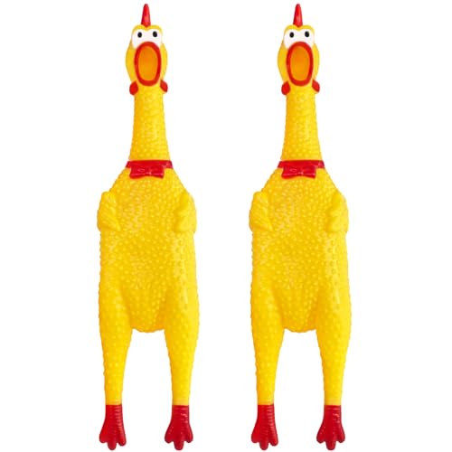 Xeehwb 2 Stück großes Gummi-Huhn, schreiendes Hundespielzeug, gelbes Quietschspielzeug, Streichgeräuschmacher, 30,5 cm Xeehwb 2 Stück großes Gummi-Huhn, schreiendes Hundespielzeug, gelbes Quietschspielzeug, Streichgeräuschmacher, 30,5 cm von Xeehwb
