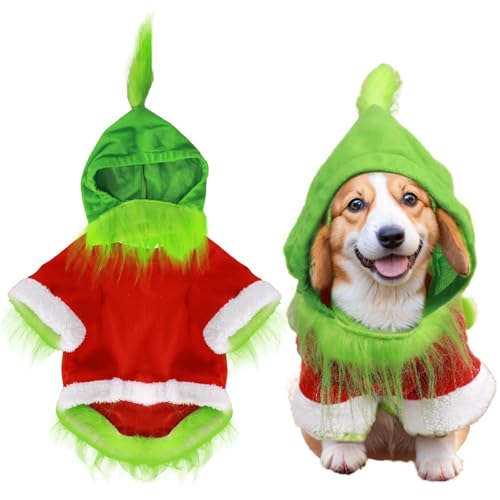 XehCaol Hundekostüm Weihnachten Grinch Weihnachtskostüm Hund mit Hut Urlaub Haustier Kostüm Cosplay Outfit (Grün A, M) von XehCaol