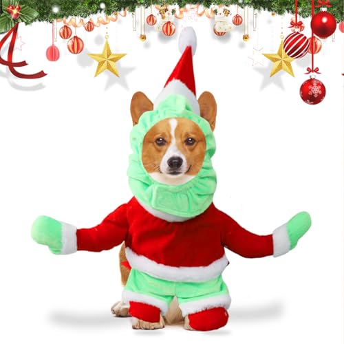 XehCaol Hundekostüm Weihnachten Grinch Weihnachtskostüm Hund mit Hut Urlaub Haustier Kostüm Cosplay Outfit (Grün B, M) von XehCaol
