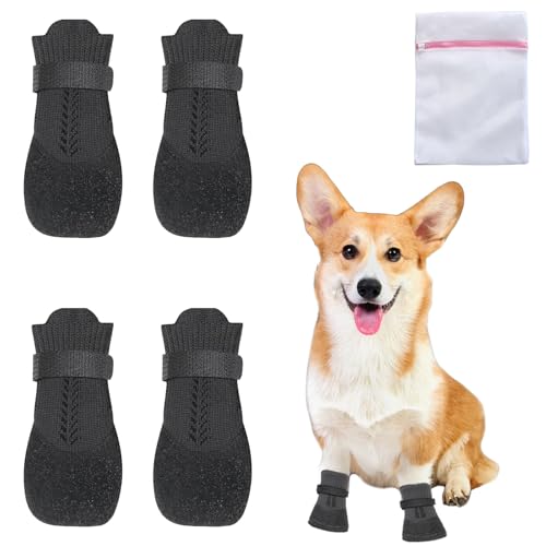 Xerteam 4 Stück Hundesocken Pfotenschutz, Hundeschuhe für Outdoor, Verstellbare Antirutschsocken Mit Reinigungsbeutel, für Kleine Hunde XS von Xerteam