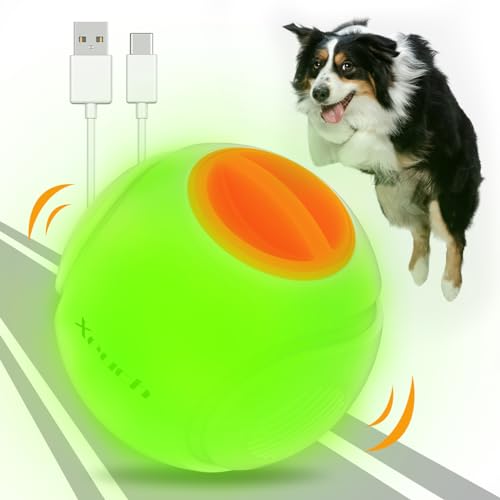 Xeuch LED-Hundeball, wiederaufladbar, beleuchteter Hundeball, Spielzeug, federaktiviert, langlebiger Apportierball, Naturkautschuk, einzigartiger Duft, 6,3 cm, für kleine und mittelgroße Hunde von Xeuch