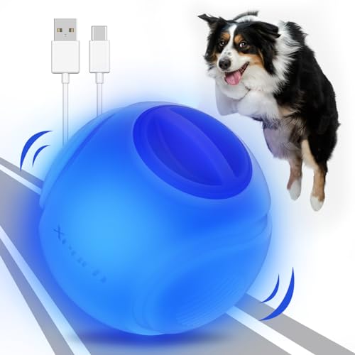 Xeuch LED-Hundeball, wiederaufladbar, leuchtender Hundeball, Spielzeug, federaktiviert, langlebig, Naturkautschuk, einzigartiger Duft, 6,3 cm, für kleine und mittelgroße Hunde (blau) von Xeuch