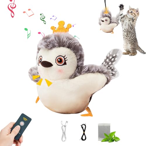 Katzenspielzeug Vogel, Interaktives Katzenspielzeug Flapping Bird Cat Toy Echte Flattern Und Zwitschern, Elektrisches Katzenspiel-zeug Selbstbeschäftigung USB Aufladung Katzenminze Spielzeug (Eule) von Xevinas