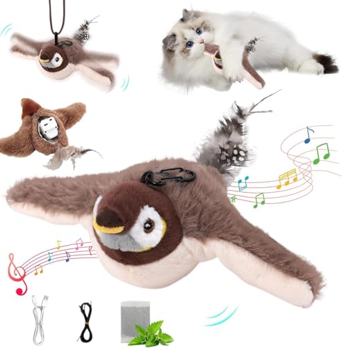 Katzenspielzeug Vogel, Interaktives Katzenspielzeug Flapping Bird Cat Toy Echte Flattern Und Zwitschern, Elektrisches Katzenspielzeug Selbstbeschäftigung USB Aufladung Katzenminze Spielzeug (Spatz2) von Xevinas