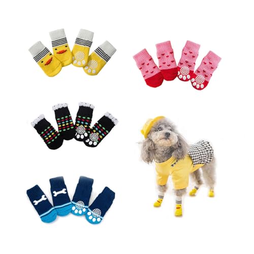 16 Stück Socken für Hunde, Hundesocken Anti Rutsch, Antirutschsocken Hund, Warm Halten für Welpen Hund Katze Indoor Outdoor Walking, M von Xfeyaqlo