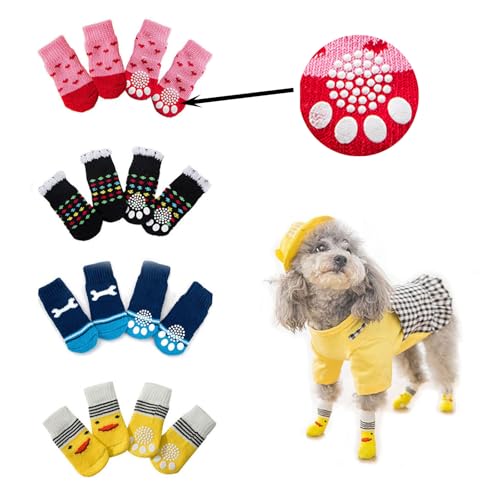 16 Stück Socken für Hunde, Hundesocken Anti Rutsch, Antirutschsocken Hund, Warm Halten für Welpen Hund Katze Indoor Outdoor Walking, M von Xfeyaqlo