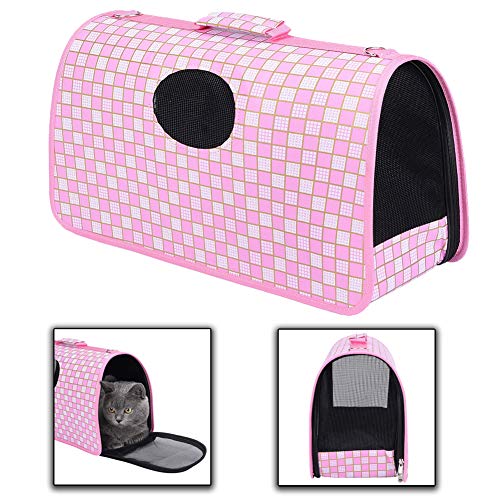 XhuangTech Haustier-Tragetasche, tragbare Katzentragetasche, faltbare Katzentragetasche, Transporttasche für kleine Tiere mit Schultergurt (rosa kariert) von XhuangTech