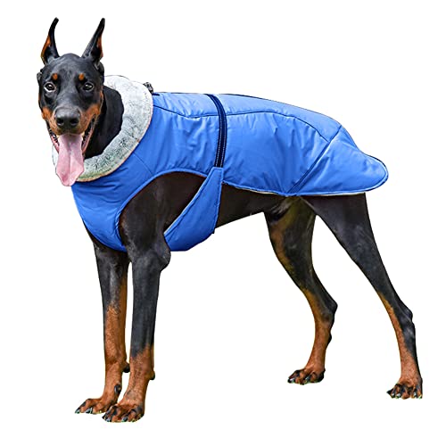 XhuangTech Hundemantel Winter, Reflektierende Wasserdichte Warme Jacke mit Geschirrloch, Gemütliche Fleece Hundekleidung mit Verstellbarem Brustgurt für Kleine Mittlere Große Hunde (Blau, 3XL) von XhuangTech