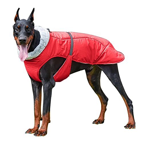XhuangTech Hundemantel Winter, Reflektierende Wasserdichte Warme Jacke mit Geschirrloch, Gemütliche Fleece Hundekleidung mit Verstellbarem Brustgurt für Kleine Mittlere Große Hunde (Rot, 3XL) von XhuangTech