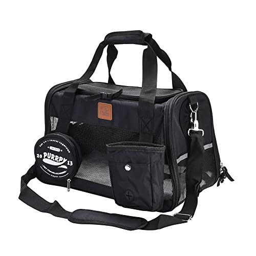 XhuangTech Katzentragetasche, tragbare faltbare Haustier-Tragetasche mit Öffnung oben, Reisetasche für Katzen und kleine Hunde bis zu 6,8 kg, atmungsaktiv, von Fluggesellschaften zugelassene (schwarz) von XhuangTech