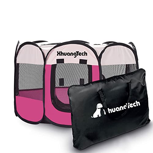 XhuangTech Laufstall für Hunde und Katzen, weicher Stoff, tragbar, faltbar, für drinnen und draußen, Tragetasche (Magenta) von XhuangTech