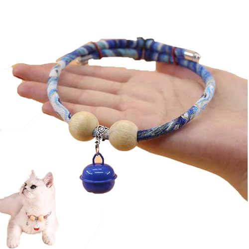 Celerypets Hundehalsband aus Zedernholz, personalisierbar, mit Glücksanhänger, Katzenglocken, bequem, verstellbar, geeignet für Katzen und Hunde, Glockenblau, Größe L von XiChiu