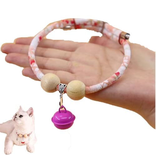 Celerypets Hundehalsband aus Zedernholz, personalisierbar, mit Glücksanhänger, Katzenglocken, bequem, verstellbar, geeignet für Katzen und Hunde, Glockenrosa, Größe M von XiChiu