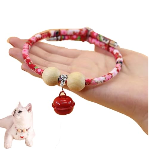 Celerypets Hundehalsband aus Zedernholz, personalisierbar, mit Glücksanhänger, Katzenglocken, bequem, verstellbar, geeignet für Katzen und Hunde, Glockenrot, Größe XL von XiChiu