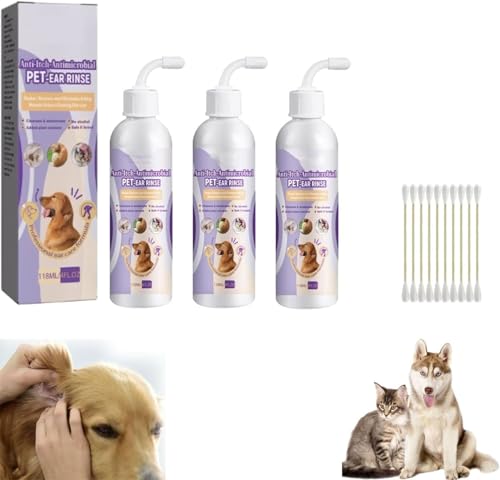 XiChiu Haustier-Ohrenreiniger, Infektionsbehandlung für Hunde und Katzen, Haustierohren-Reinigungslösung, Katzenohrenschmalz-Reiniger, Hundeohrenreiniger, beruhigt Haustierohren (3 Stück) von XiChiu