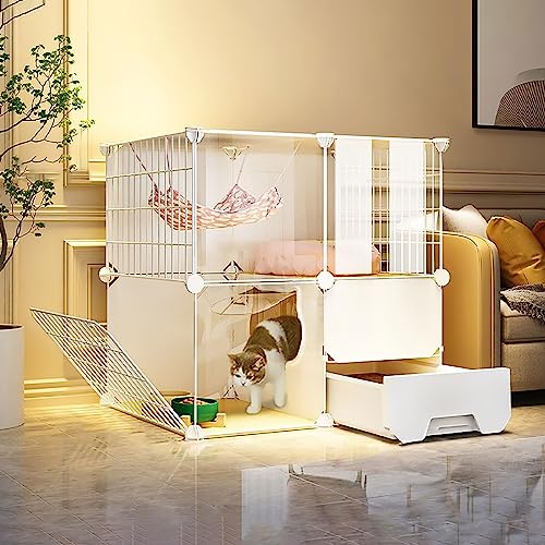 Laufstall, halbgeschlossener Kleintierkäfig, Katzenkiste, Katzenzaun mit Leiter/Katzentoilette/Katzennest/Katzennapf, großer Auslaufplatz, ideal für 1–2 Katzen Laufstall, halbgeschlossener Kleintierkäfig, Katzenkiste, Katzenzaun mit Leiter/Katzentoilette/Katzennest/Katzennapf, großer Auslaufplatz, ideal für 1–2 Katzen von XiRah
