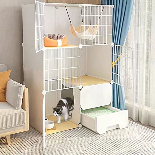 mit Katzentoilette, Katzenlaufstall für den Innenbereich, abnehmbare Kätzchenhütte aus Metalldraht, Kleintierkäfig für Kätzchen, Meerschweinchen, Hasen und Chinchillas, 1–2 Katzen mit Katzentoilette, Katzenlaufstall für den Innenbereich, abnehmbare Kätzchenhütte aus Metalldraht, Kleintierkäfig für Kätzchen, Meerschweinchen, Hasen und Chinchillas, 1–2 Katzen von XiRah