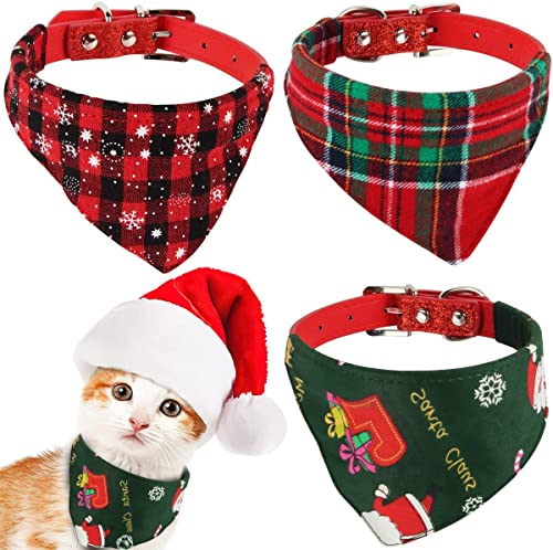 Hunde Bandana Weihnachten, XiXiRan 3 Stück Hundehalstuch Hunde, Hundeschal Weihnachten, Katzen Halstuch, Hundehalsband, Weihnachten Verstellbare Leder Katze Halsband Hundehalstuch mit Schal von XiXiRan