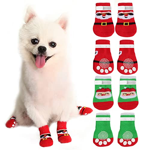 XiXiRan Hunde Antirutschsocken mit Klettverschluss, 2 Paar Pfotenschutz Hundesocken Kleine Hunde, Katzensocken für Katzen, Weihnachten Weihnachtsmann von XiXiRan