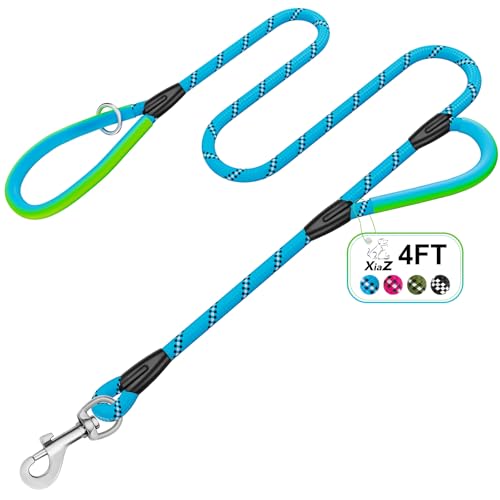 Hundeleine mit doppeltem Griff, 1,2 m, Blau / XiaZ mit zwei Griffen, strapazierfähig, 453,6 kg Stärke, reflektierend, PVC, wasserdichte Griffe, Metallhaken, Doppelgriff für mittlere und große Hundeleine mit doppeltem Griff, 1,2 m, Blau / XiaZ mit zwei Griffen, strapazierfähig, 453,6 kg Stärke, reflektierend, PVC, wasserdichte Griffe, Metallhaken, Doppelgriff für mittlere und große von XiaZ