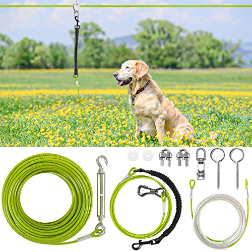XiaZ 2,4 m Hundeläufer für Hof, Hundeleine für Hunde bis zu 113,4 kg, Antennen-Hundekette für draußen, Hof, Camping, mit 2,4 m Bungee-Run-Leine, Kabelschlinge zum Schutz von Bäumen, Grün von XiaZ