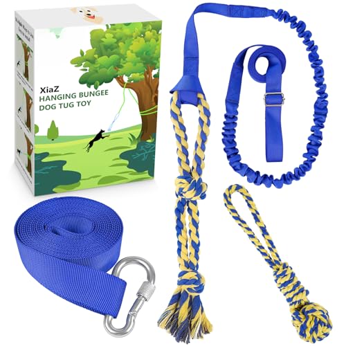 XiaZ Hund Bungee Zerrspielzeug Outdoor Hundespielzeug Hängend am Baum Tauziehen Spielzeug für Kleine Mittlere Große Hunde mit 2 Kauseil Spielzeug (Blau) von XiaZ