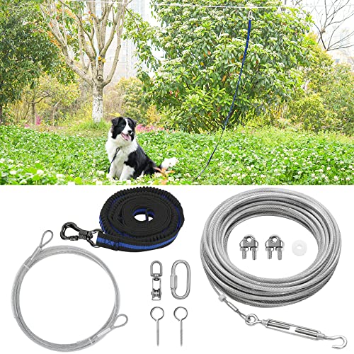 XiaZ Hundeleinenkabel – 61 m langer Trolley-Läufer für Hunde bis zu 113 kg, Hof, Camping, Outdoor-Einsatz mit 2,4 m Nylon-Bungee-Läufer, Kabelschlinge für Bäume XiaZ Hundeleinenkabel – 61 m langer Trolley-Läufer für Hunde bis zu 113 kg, Hof, Camping, Outdoor-Einsatz mit 2,4 m Nylon-Bungee-Läufer, Kabelschlinge für Bäume von XiaZ