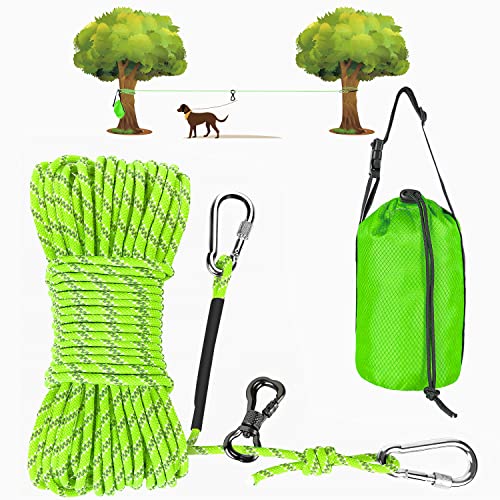 XiaZ Hundeleine für Camping, 15 m, tragbares Überkopf-Trolley-System für Hunde bis zu 136 kg, Hundeleine für Hof, Camping, Parks, Outdoor-Events, 5 Minuten Aufbau, grün von XiaZ