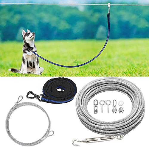 XiaZ Hundeleine für Hunde, 30,5 m, für Hunde bis zu 113,4 kg, Hundeleine für Hof, Camping, Outdoor, mit 2,4 m Nylon-Bungee-Läufer, Kabelschlinge zum Schutz von Bäumen von XiaZ