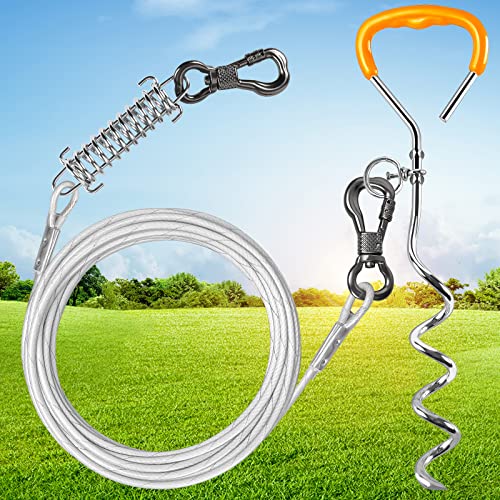 XiaZ Hundeleine mit Kabel und Pfahl, 7.8 m, Hundeleine für Hof, Outdoor und Camping für kleine bis mittelgroße Haustiere bis zu 227 kg von XiaZ