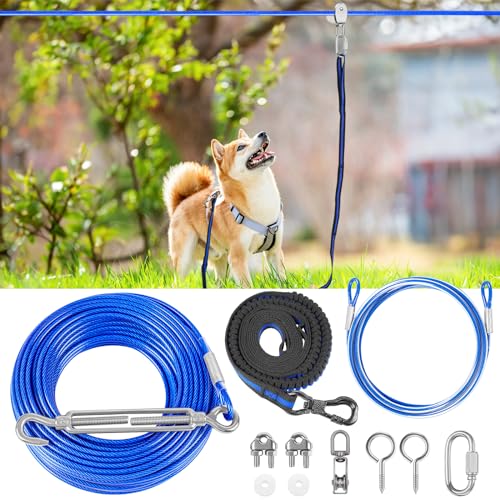XiaZ Hundeleinenkabel, 15,2 m, Trolley-Läuferkabel für Hunde bis zu 113,4 kg, Hundeleine für Hof, Camping, Outdoor, mit 2,4 m Nylon-Bungee-Laufer, Kabelschlinge zum Schutz von Bäumen, Blau XiaZ Hundeleinenkabel, 15,2 m, Trolley-Läuferkabel für Hunde bis zu 113,4 kg, Hundeleine für Hof, Camping, Outdoor, mit 2,4 m Nylon-Bungee-Laufer, Kabelschlinge zum Schutz von Bäumen, Blau von XiaZ