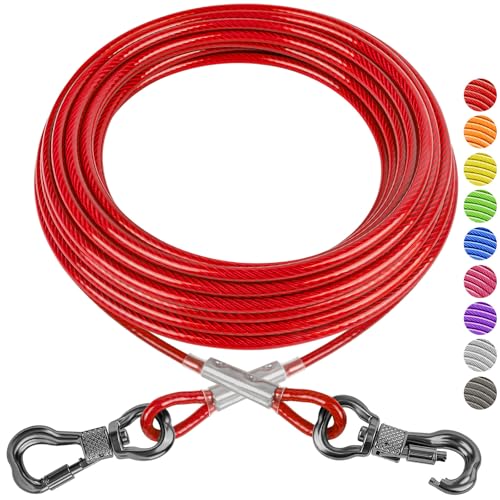 XiaZ Hundeleinenkabel, Hundeketten für draußen mit drehbarem Haken, Hundeleinen, für Hof, Outdoor und Camping, rostfreie Trainingsleine für kleine bis mittelgroße Haustiere bis zu 113 kg, 6 m, Rot von XiaZ