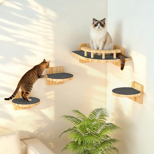 XiaZ Katzen-Wandregale, Eck-Katzenregal mit 3 breiten Sitzstangen, Kitty Wall Climber Holzmöbel bis zu 11,3 kg, moderne schwimmende Katzentreppe für drinnen Schlafen, Spielen, Klettern und Faulenzen von XiaZ