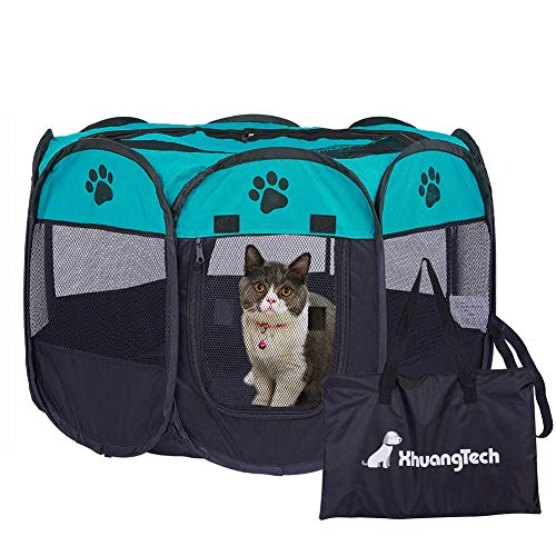 XianghuangTechnology Laufstall für Hunde und Katzen, weicher Stoff, tragbar, faltbar, für den Innen- und Außenbereich, D31 x H23 (blau) von XianghuangTechnology