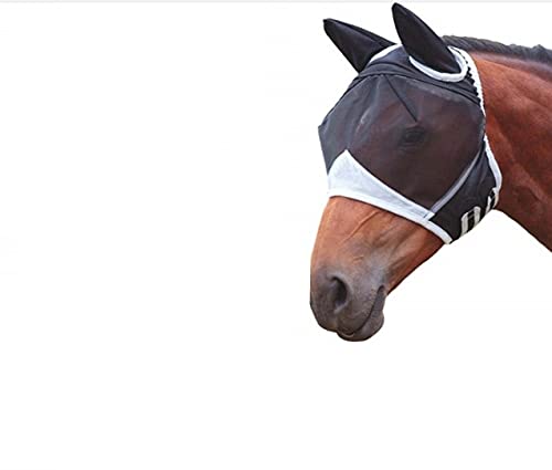 Xiangze Standard Pferdemaske Anti-Fliegen, UV-Schutz, Elastizität Pferd Fliegenmaske Hervorragender Komfort|Nasenrücken- und Ohren Schutz Warmblut,um Parasiten zu verhindern (Schwarz) von Xiangze